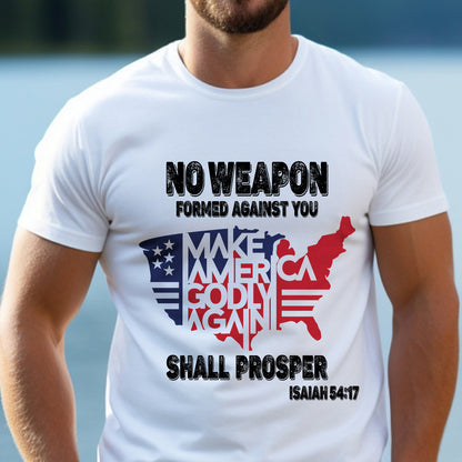 Teesdily | Jesus American Flag Map Shirt, No Weapon Formed Against You Shall Prosper T-shirt, God Bless America Sweatshirt Hoodie Mug, Patriot Gift