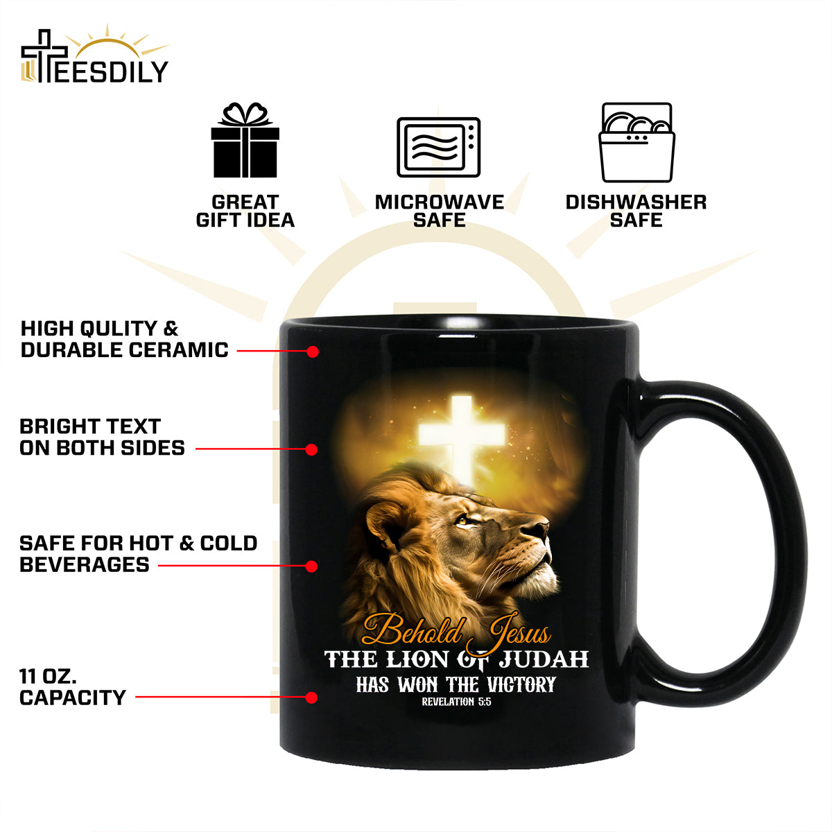 Teesdily | The Lion Of Judah Jesus Shirt, Behold Jesus The Lion Of Judah Has Won Victory, Lion Of Judah Hoodie Sweatshirt, Behold Mug