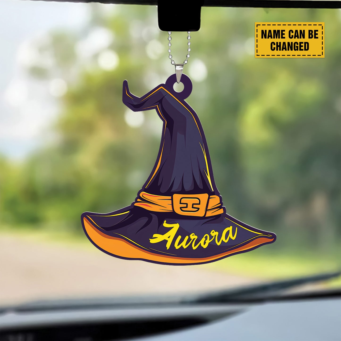 Teesdily | Customized Witch Hat Ornament Halloween, Halloween Hat Witch Ornament Car Hanging Rear View Mirror, Halloween Spooky Decoration Gifts