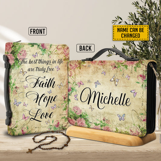 Teesdily | Faith Hope Love Personalized Bible Cover, Butterfly Floral Retro Bible Bags, Positive Bible Case With Handle, Christian Gifts For Women