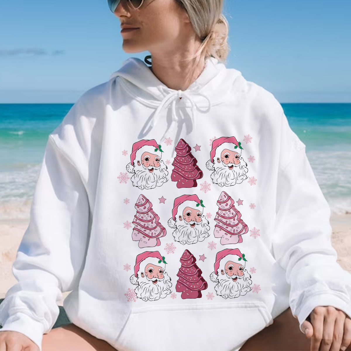 Teesdily | Santa Claus Cakes Shirt, Pink Christmas Tree Cakes Sweatshirt, Coquette Santa Cakes Hoodie, Coquette Bow Girly Mug