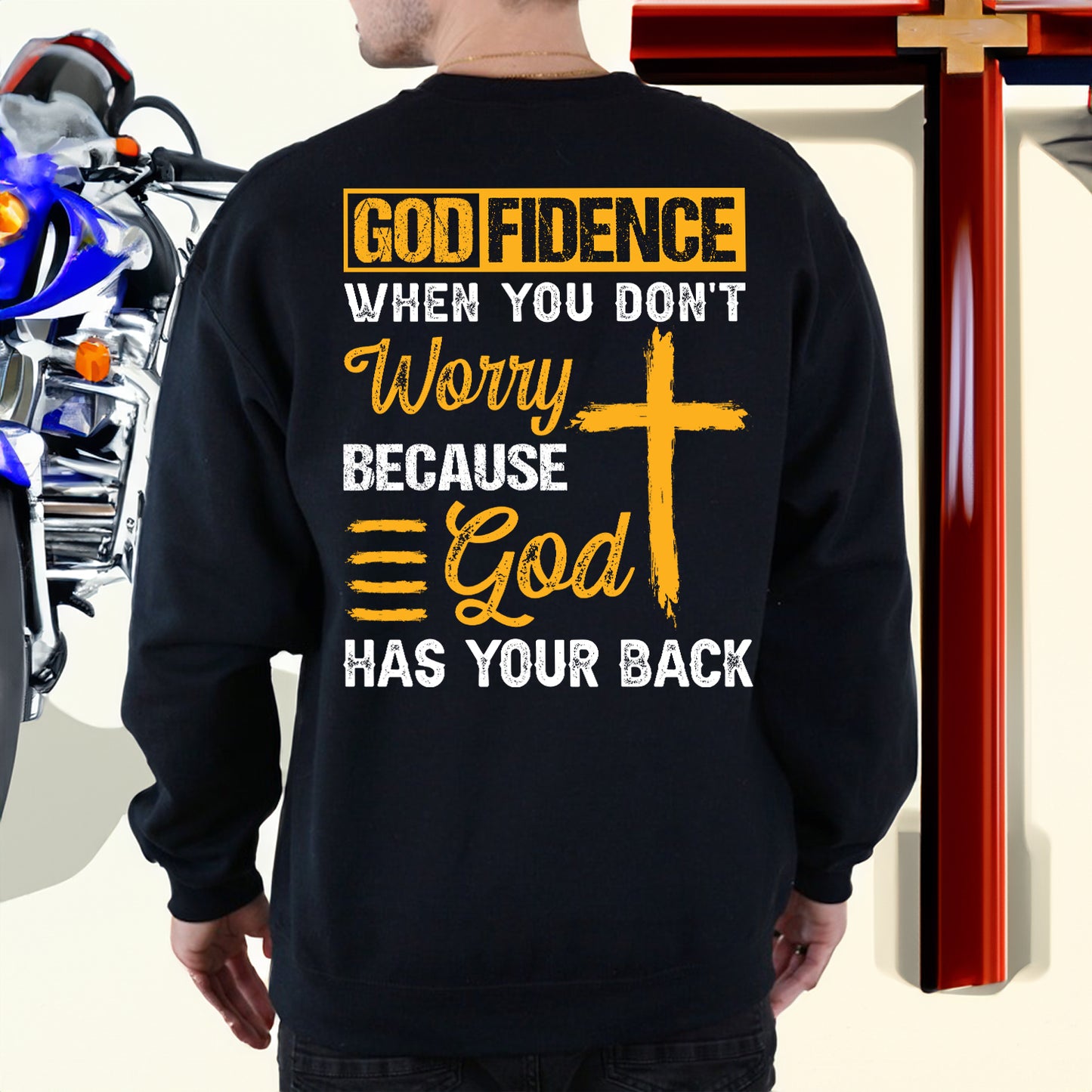 Teesdily | Jesus Cross Shirt, God Fidence When You Don't Worry Because God Has Your Back Tee Sweatshirt Hoodie Mug, Jesus Lovers Gifts, Christian Tee