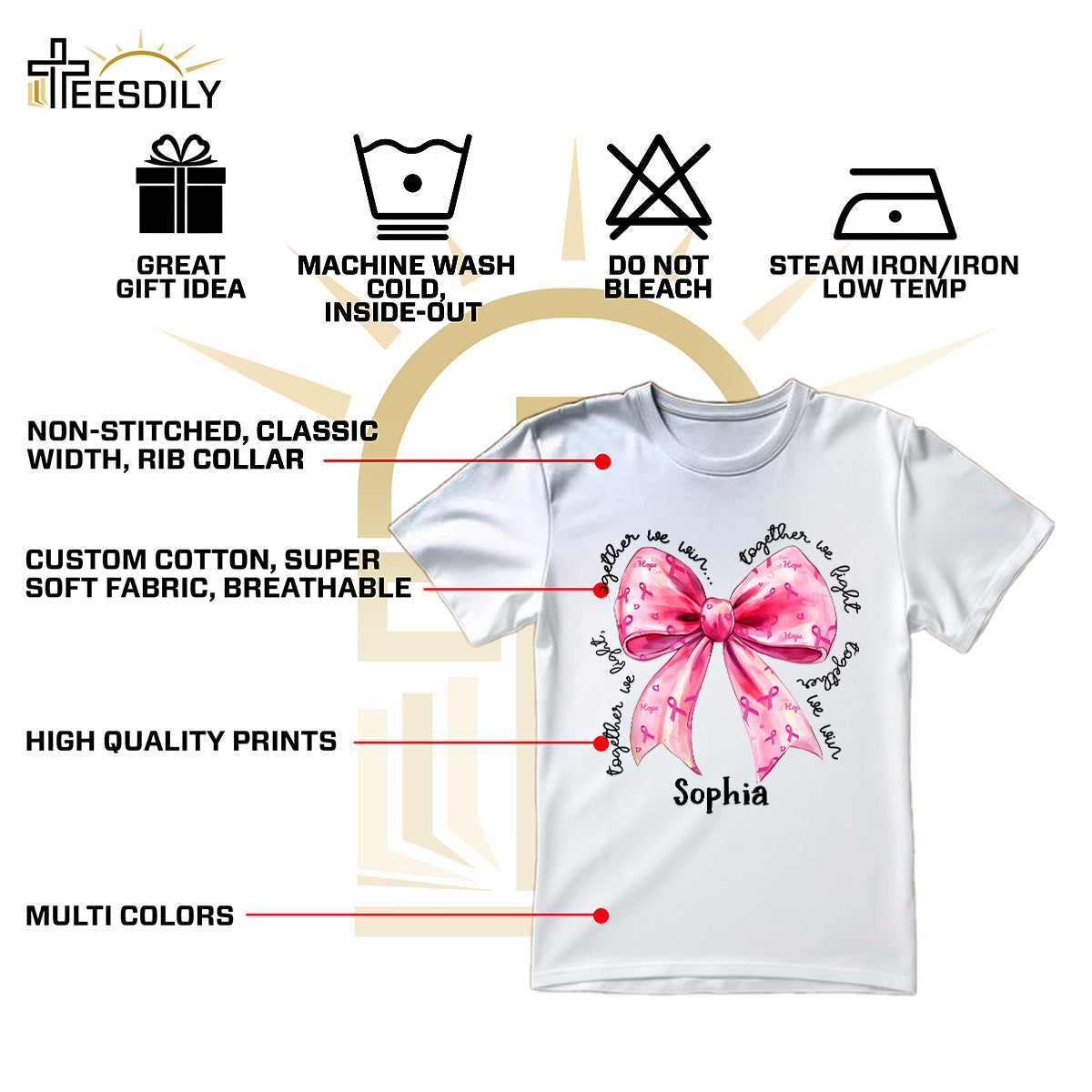 Teesdily | Custom In October We Wear Pink Shirt, Bow Coquette Breast Cancer Awareness Sweatshirt, Together We Fight We Win Hoodie Mug, Warrior Fighter