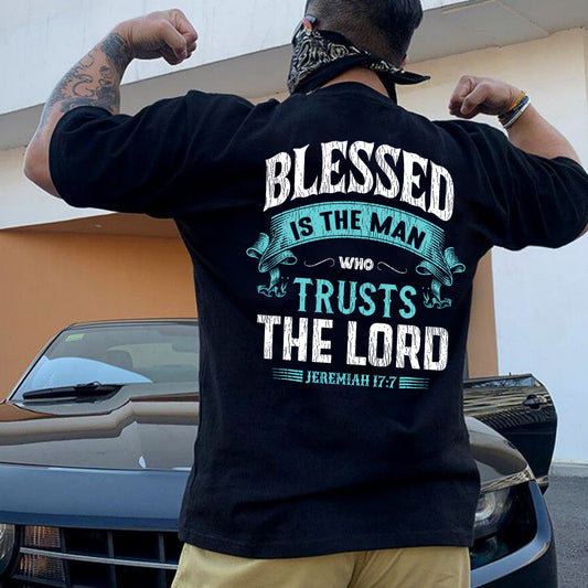 Teesdily | Jesus Christ Shirt, Blessed Is The Man Who Trusts The Lord Tee Sweatshirt Hoodie Mug, Pastor Gift, Religious Gift, Jesus Lover Shirt