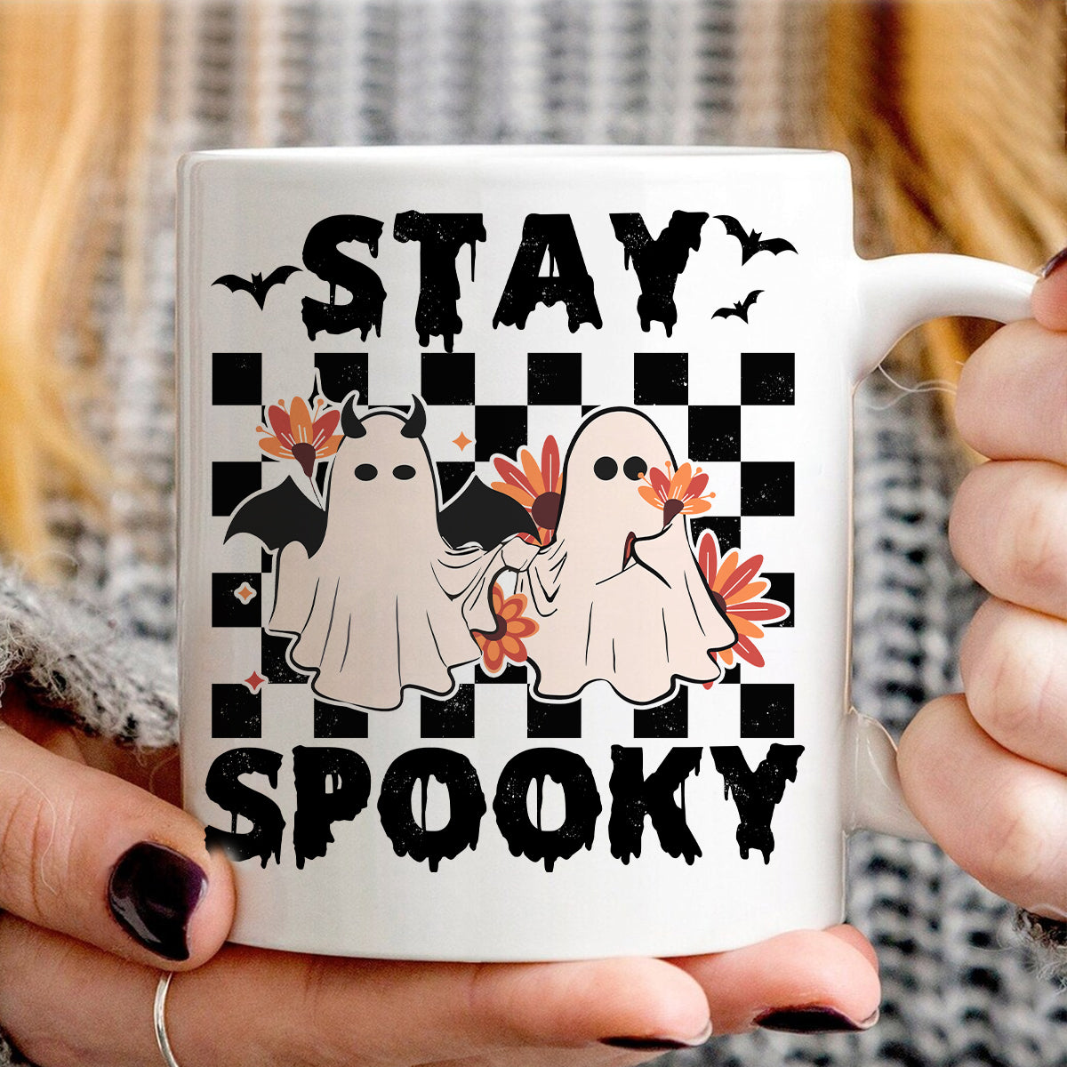 Teesdily | Cute Ghost Halloween Shirt, Stay Spooky Happy Halloween Tee Sweatshirt Hoodie Mug, Halloween Gifts, Spooky Retro Ghost Tee