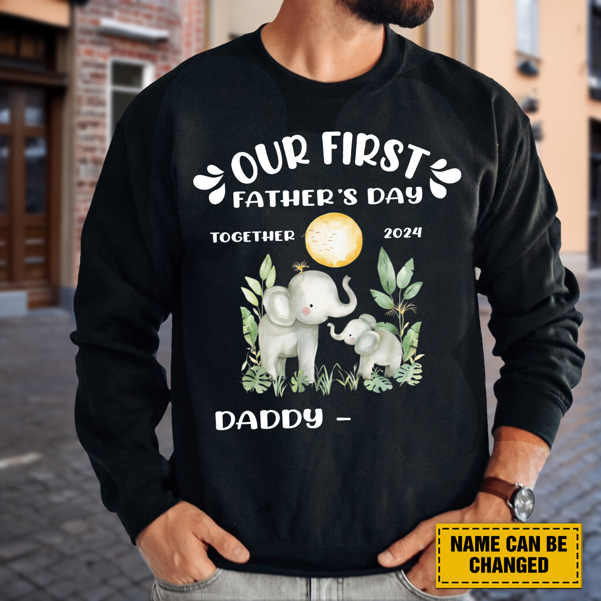 Teesdily | Customized Our First Fathers Day Together 2024 Shirt, Elephant Father Day, Dad Gift, Unisex Tshirt Hoodie Sweatshirt Mug