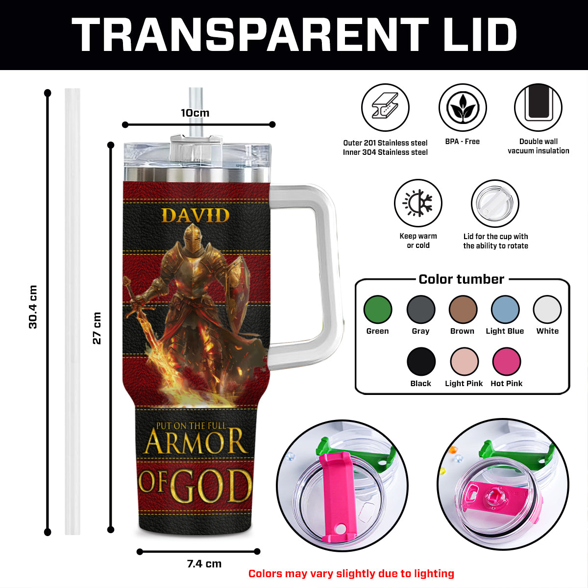 Teesdily | Personalized Armor Of God Tumbler, Put One The Full Armor Of God Water Tumbler, Faith Jesus Religious 40oz Tumbler With Handle & Straw