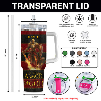 Teesdily | Personalized Armor Of God Tumbler, Put One The Full Armor Of God Water Tumbler, Faith Jesus Religious 40oz Tumbler With Handle & Straw