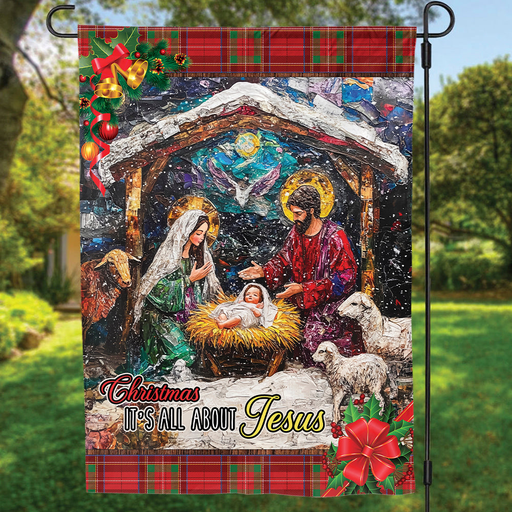 Teesdily | Christmas Jesus Garden Flag, Christmas It's All About Jesus Christian House Flag, Christmas Flag