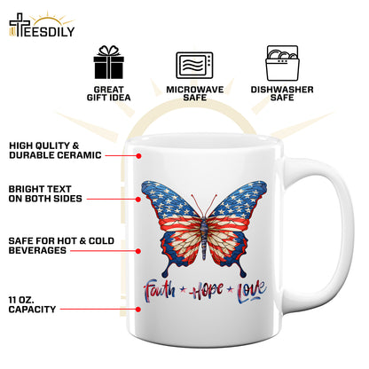 Teesdily | Jesus Butterfly American Flag Shirt, Faith Hope Love US Pride Patriotic T-shirt, Independence Day Sweatshirt Hoodie, Butterfly Lover Gifts