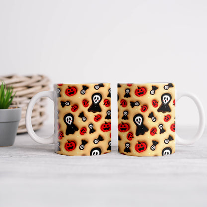 Teesdily | Halloween Ghost Inflated Mug, Cute Spooky Halloween 3d Inflated Print Ceramic Mug, Halloween Decor Gifts, Puffy Spooky Ghost Mug, Boo Mug