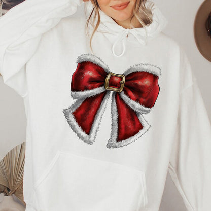 Teesdily | Santa Bow Shirt, Noel Santa Bow Sweatshirt, Coquette Christmas Tshirt, Merry Christmas Hoodie Mug, Christmas Coquette Bow Gift