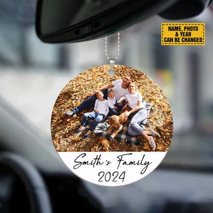 Teesdily | Personalized Family Picture Ornament Rear View Mirror Accessories, Unique Christmas Ornament, Family Memorial Ornament, Christmas Gift