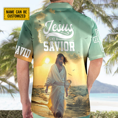 Teesdily | Custom Jesus Beach Sunset Hawaiian Shirt, Jesus Is My Savior Hawaii Set, Jesus Summer Aloha Shirt, Beach Party Outfit, Gift For Jesus Lover