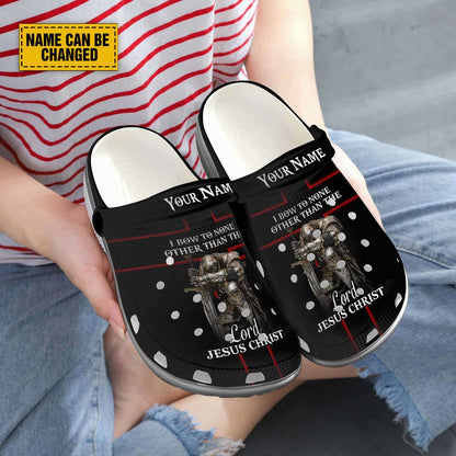 Teesdily | Customized Jesus Warrior Clogs Shoes, I Bow To None Other Than The Lord Classic Clogs, Religious Kid And Adult Eva Clog, Jesus Lovers Gifts