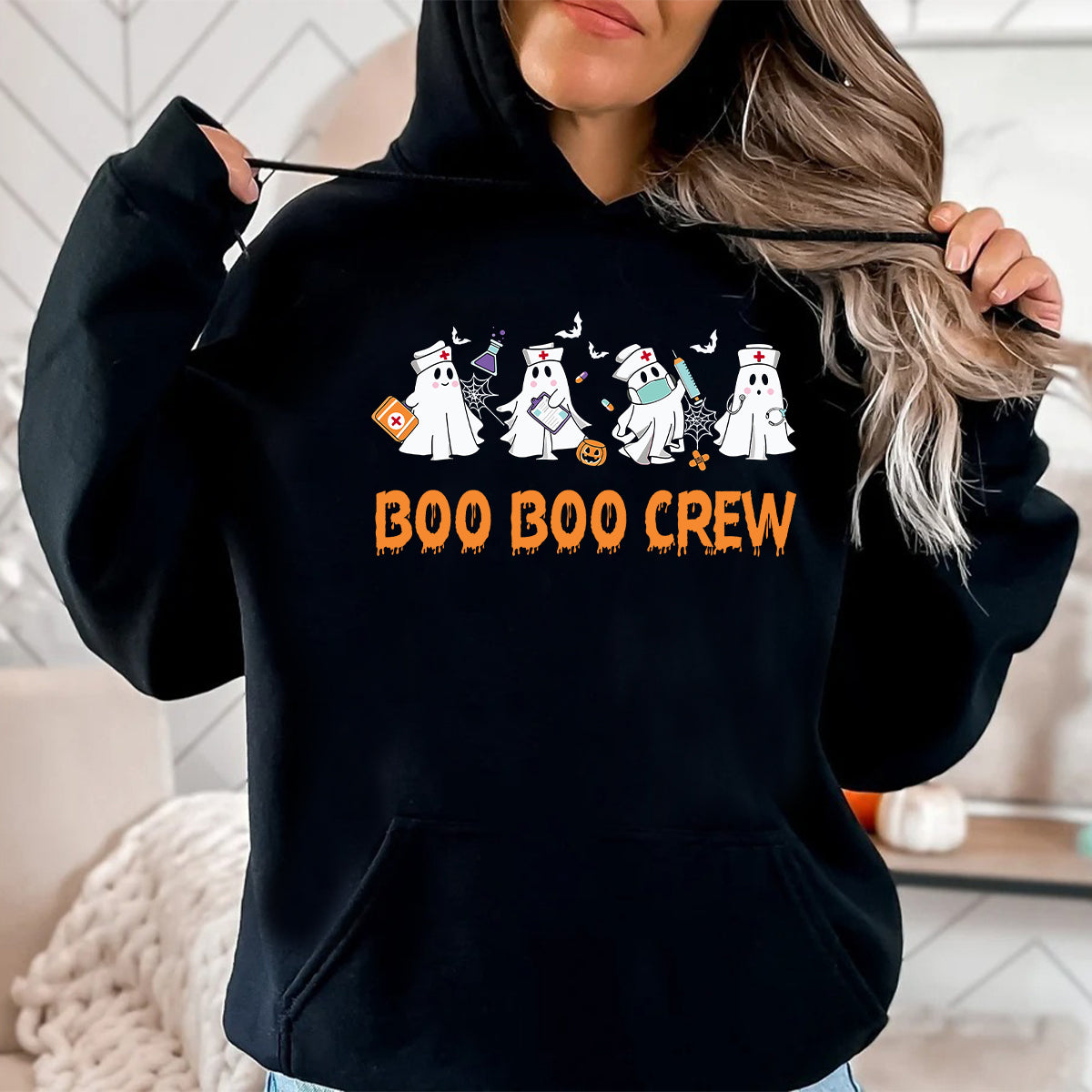 Teesdily | Halloween Nurse T-shirt, Boo Boo Crew Cute Ghost Tee Sweatshirt Hoodie Mug, Halloween Nursing Gift, Spooky Season Gift