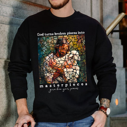 Teesdily | Jesus Lamb Shirt, God Turns Broken Pieces Into Masterpieces Give Him Your Pieces T-Shirt, Lamb Of God Sweatshirt Hoodie Mug Faith Gift