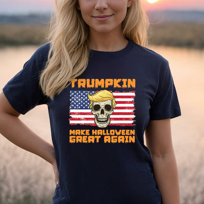 Teesdily | Skull Halloween Shirt, Trumpkin Make Halloween Great Again Sweatshirt Hoodie Mug, Spooky Season T-shirt, Funny Pumpkin Fall Holiday Gift