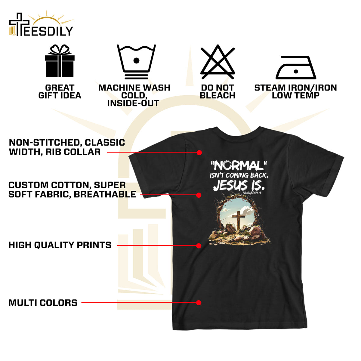 Teesdily | Jesus Cross And Crown Tee, Bible Verse Jesus Shirt, Normal Isnt Coming Back Jesus Is Sweatshirt Hoodie Mug, He Has Risen Christian Gifts