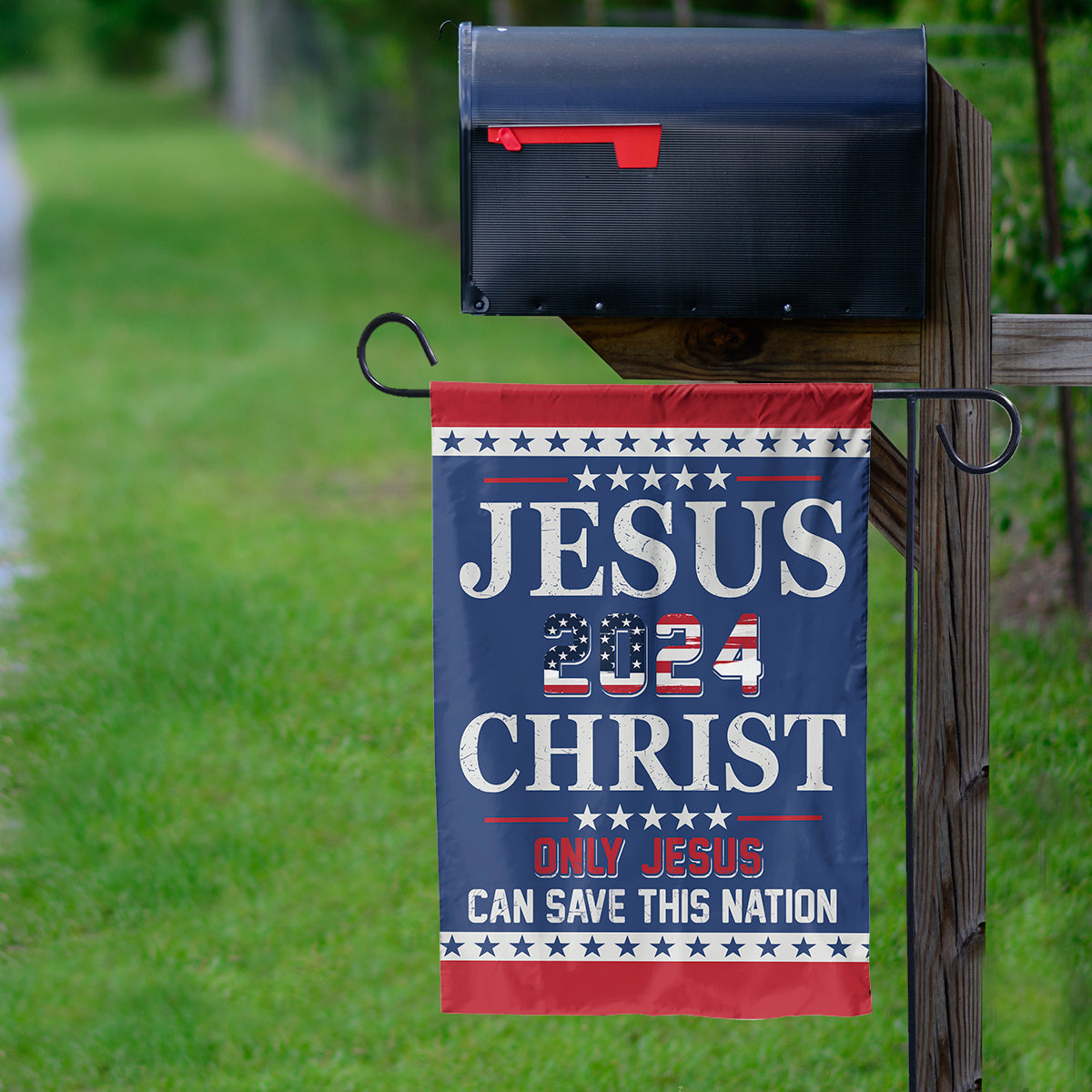 Teesdily | American Flag Jesus Christ House Flag, Jesus Christ 2024 Only Jesus Can Save This Nation Garden Flag, Patriotic Flag, Outdoor Decor Gifts