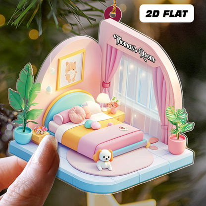 Teesdily | Customized Kid Bedroom Ornament 2D Flat Acrylic, Render Children Room Ornament Christmas Gift For Kids, Holiday Decor