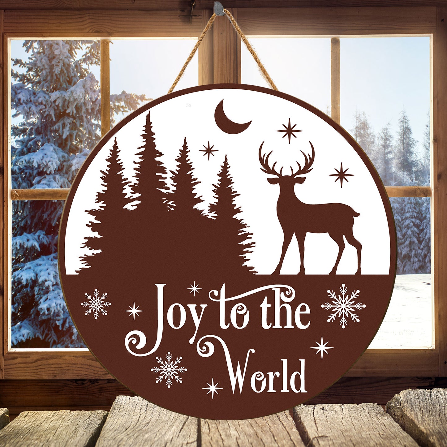 Teesdily | Reindeer Christmas Wood Sign Joy To The World Christmas Decoration Door Decor Holiday Family Members Gifts Xmas Vibe