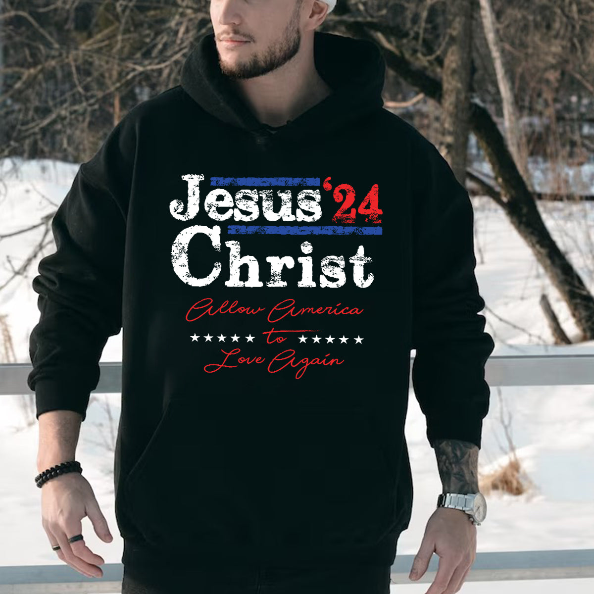 Teesdily | Jesus Christ Allow America To Love Again Jesus Shirt, Patriotism Men's Shirt, Independence American Sweatshirt Hoodie Mug, Christian Gifts