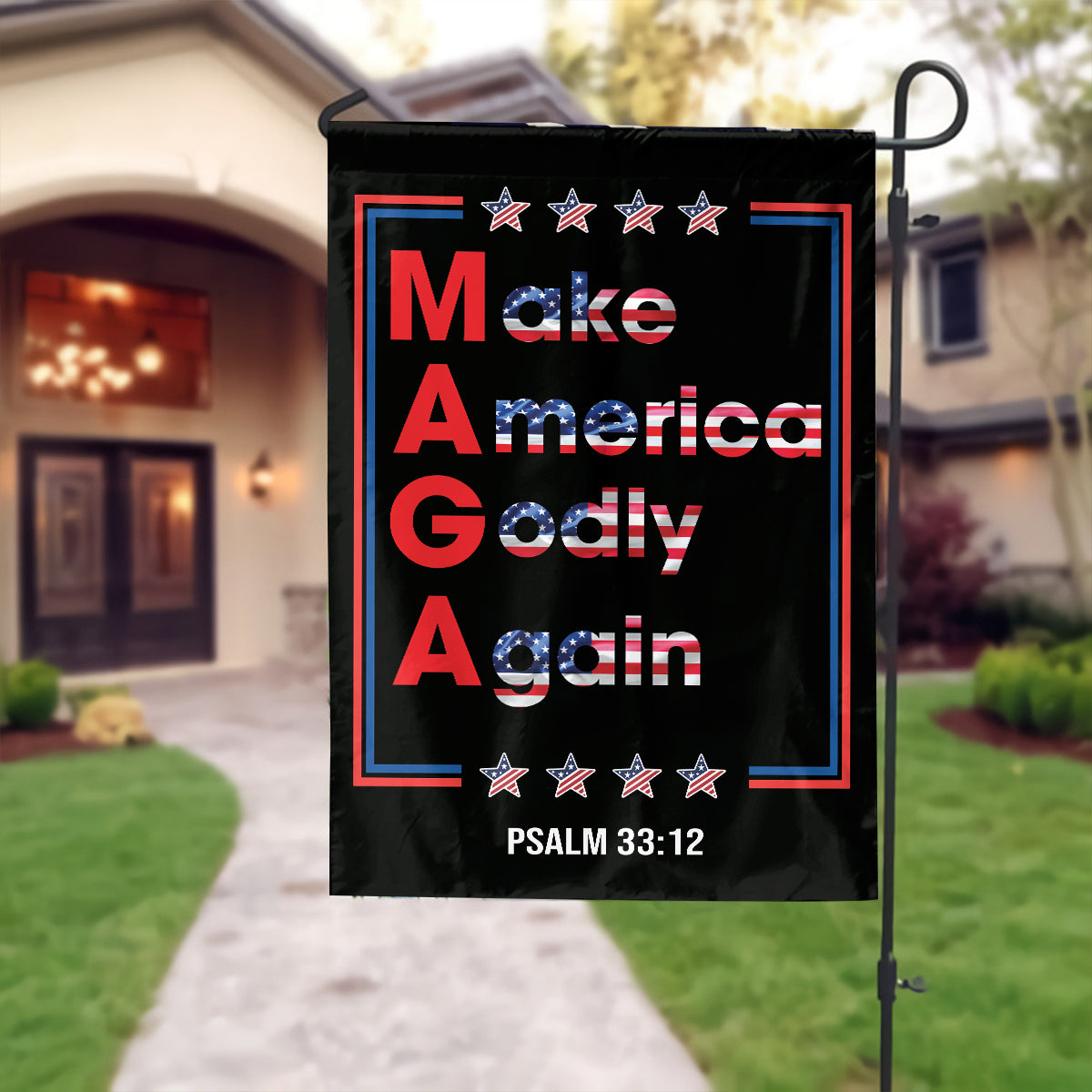 Teesdily | Make America Godly & Again Psalm 33:12 House Flag, Patriotic American Garden Flag, Patriot Outdoor Garden Decor, Christian Gifts