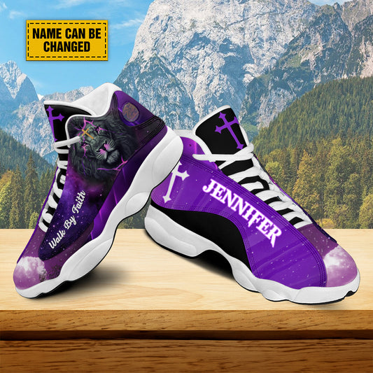 Teesdily | Customized Jesus Purple Lion Of Judah Basketball Shoes, Christian Religious Gifts Unisex Shoes With Thick Soles