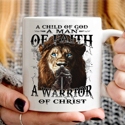 Teesdily | Jesus Warrior Knight Lion Shirt, A Warrior Of Christ Sweatshirt, A Child Of God Hoodie Mug, Man Of Faith Religious Tee