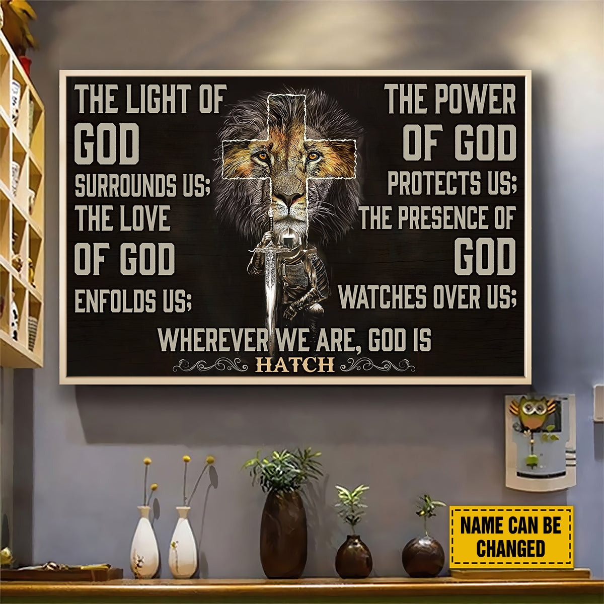 Teesdily | Customized Lion Of Judah Jesus Warrior Cross Poster, The Light Of God Surrounds Us Christian Canvas, Jesus Lovers Gifts, Home Decoration