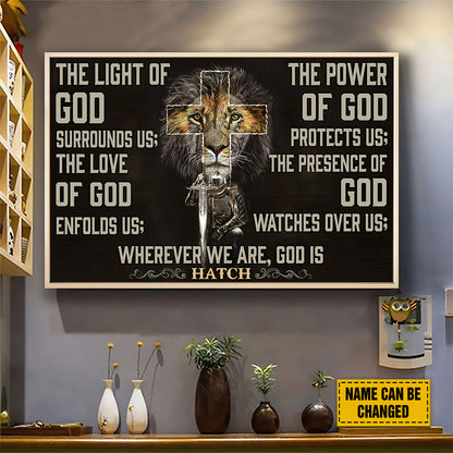 Teesdily | Customized Lion Of Judah Jesus Warrior Cross Poster, The Light Of God Surrounds Us Christian Canvas, Jesus Lovers Gifts, Home Decoration