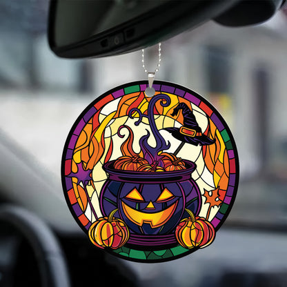 Teesdily | Halloween Witch Pumpkin Ornament Car Hanging, Witch Hat Rear View Mirror Car, Halloween Ornamrent Tree Decoration, Halloween Gifts