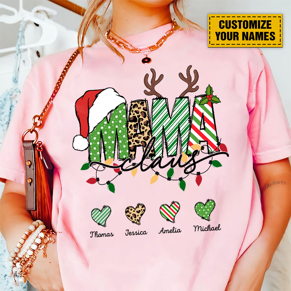 Teesdily | Customized Mama Claus Christmas Shirt, Mom Shirt Christmas Tee Sweatshirt Hoodie Mug, Family Xmas Gift, Mommy Gift