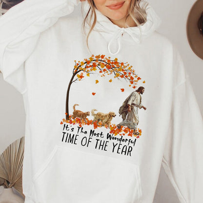 Teesdily | Jesus Golden Retriever And Cat Shirt, It's The Most Wonderful Time Of The Year Sweatshirt Hoodie Mug, Halloween Shirt, Dog Cat Lover Gift