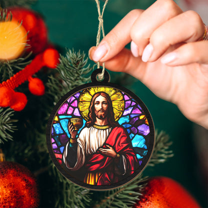 Teesdily | Jesus Holy Communion Scene Suncatcher, Jesus Christ Cup Stained Glass Suncatcher, Christmas Ornament Hanging, Xmas Decoration Gift