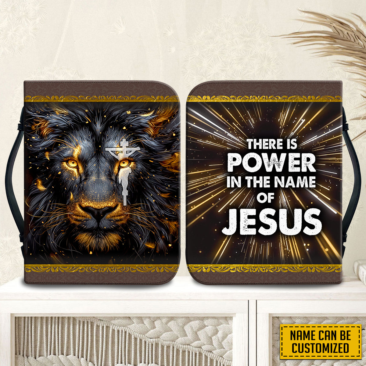 Teesdily | Customized Jesus God Lion Of Judah Bible Covers, There Is Power In The Name Of Jesus Bible Case, Lion Cross Christian Religious Gifts