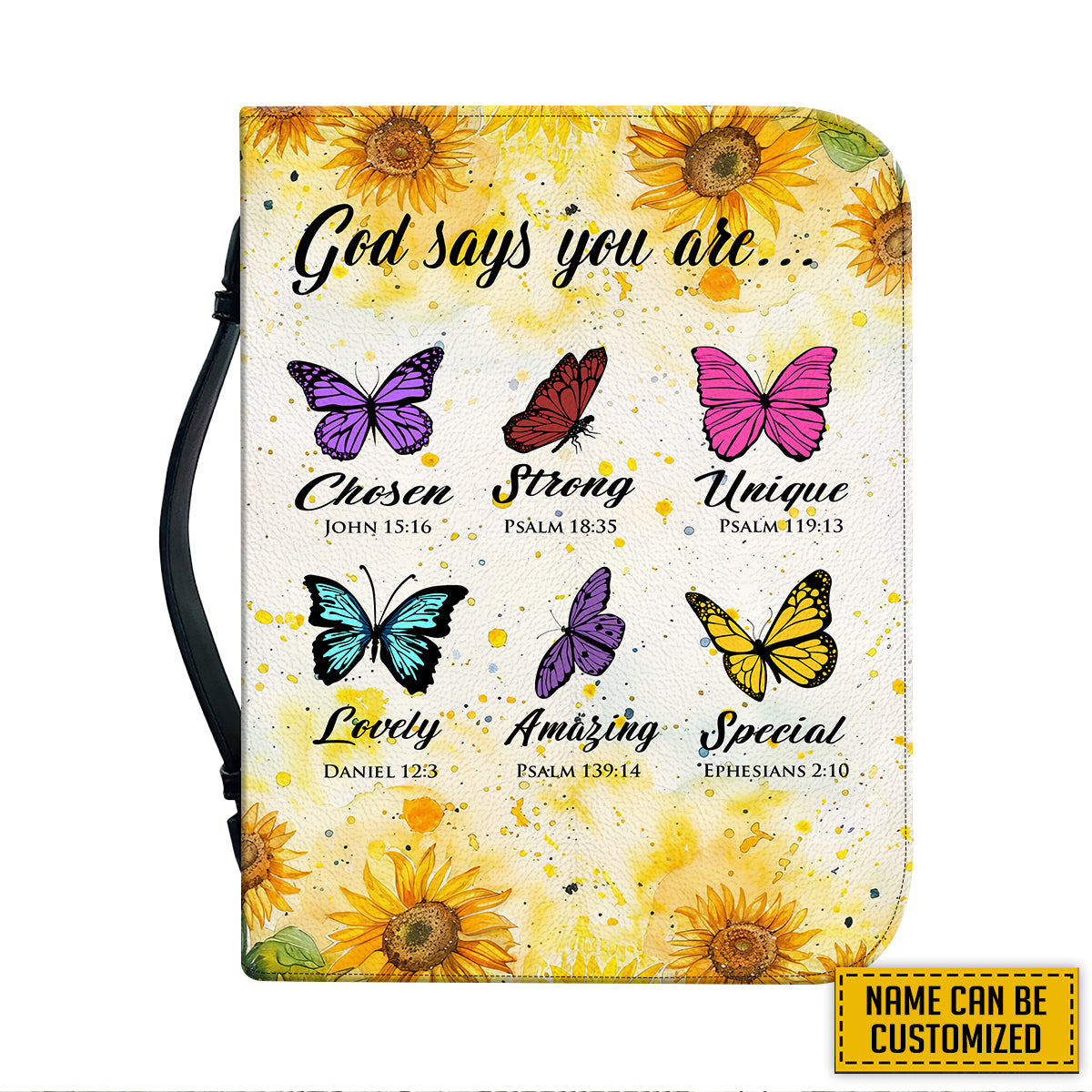 Teesdily | Customized Jesus Sunflower Butterfly Bible Cover, God Says Your Are Bible Cases, Gift For Jesus Lovers, Religious Bible Cover With Handle