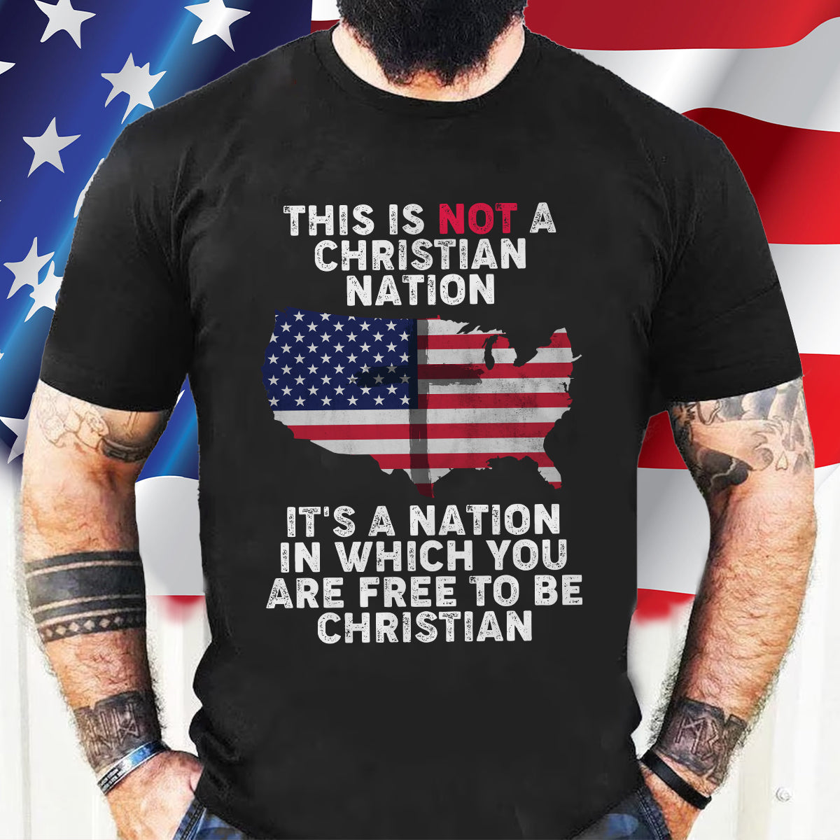 Teesdily | American Flag Jesus Cross Shirt, It's A Nation In Which You Are Free To Be Christian Tee Sweatshirt Hoodie Mug, Independence Day Gifts