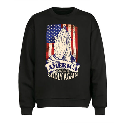 Teesdily | American Flag Jesus Praying Hands Shirt, Make America Godly Again Tee Sweatshirt Hoodie Mug, Jesus Lovers Gifts, Christian Apparel