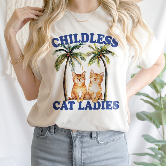 Teesdily | Childless Cat Ladies Shirt, Comma La Coconut Tree Sweatshirt, Childless Cat Lady Hoodie Mug, Ka- Mala Coconut Tee, Cat Lover Gift