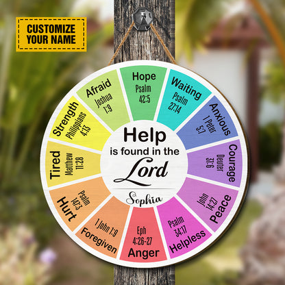 Teesdily | Personalized God Bible Verse Emotion Wheel Wood Sign Help Is Found In The Lord House Door Sign Decor Christian Custom Gift Ideas