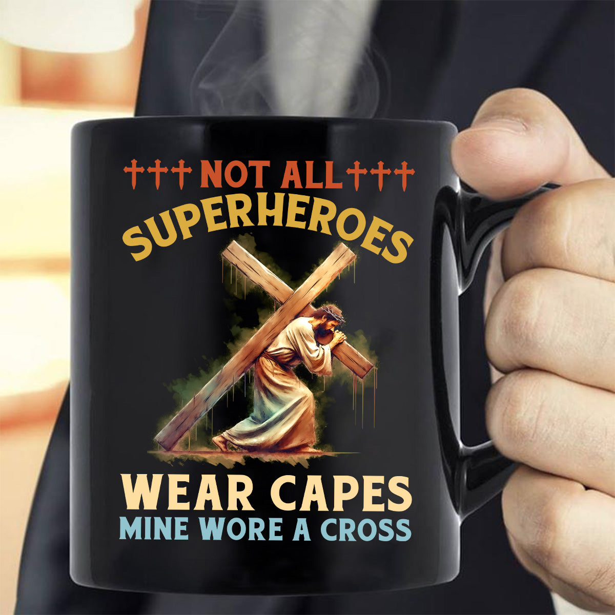 Teesdily | Jesus Cross Shirt, Not All Superheroes Wear Capes Mine Wore A Cross Tee Sweatshirt Hoodie Mug, Jesus Lovers Gifts, God Faith Believer Shirt