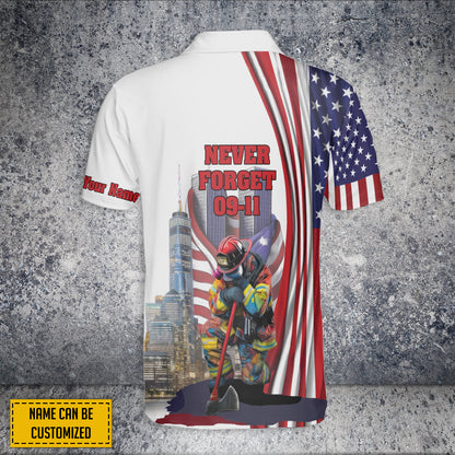 Teesdily | Firefighter 911 Day 3d Custom Tshirt Polo, Jesus American Flag All Over Print Shirt, Never Forget September 11th Remembrance Day Patriot