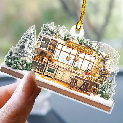 Teesdily | Personalized Christmas Kitchen Ornament, Chef Kitchen Room 2D Acrylic Ornament Christmas, Cooking Ornament Xmas Gift