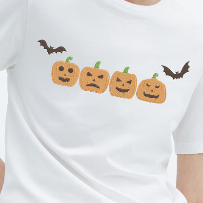 Teesdily | Halloween Pumpkin Embroidered Shirt, Embroidered Fall Sweatshirt, Spooky Season Pumpkin Halloween Embroidery T-shirt, Halloween Gifts