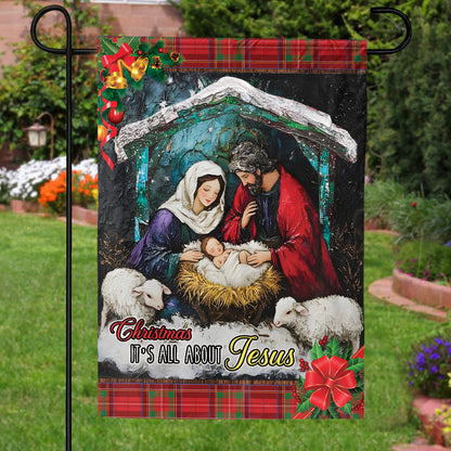 Teesdily | Christmas Jesus Garden Flag, Christmas It's All About Jesus Christian House Flag, Christmas Flag