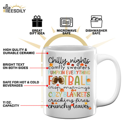 Teesdily | Fall T-shirt, Chilly Nights Pumpkin Everything Crunchy Leaves Tee Sweatshirt Hoodie Mug, Thanksgiving Gift, Autumn Pumkin Shirt