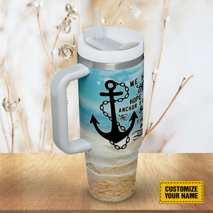 Teesdily | Jesus Anchor Customized 40oz Tumbler, We Have This Hope As An Anchor Insulated Tumbler, Beach Theme Summer Water Tumbler, Christian Gifts