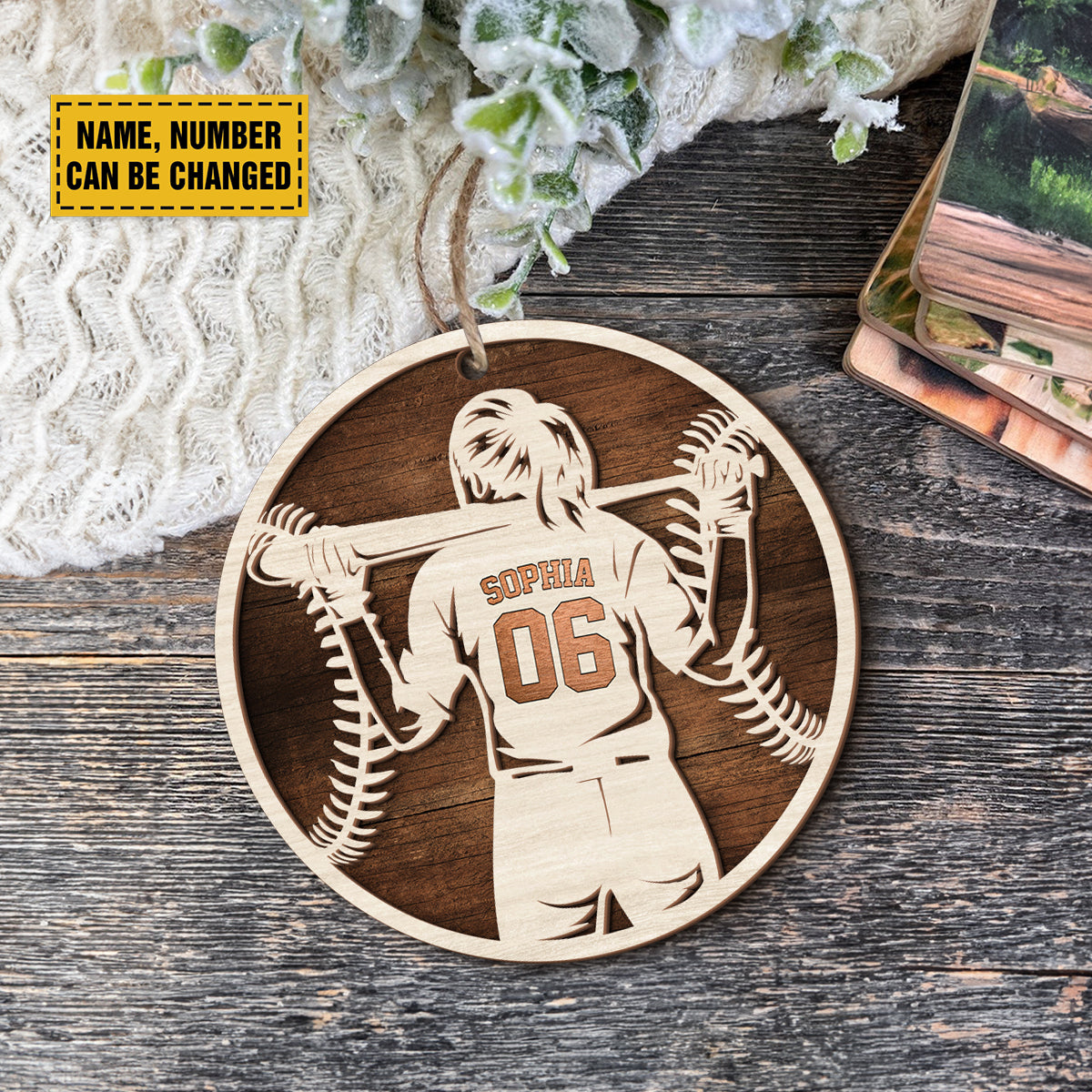 Teesdily | Customized Baseball Ornaments, Team Baseball Player Ornament Christmas, Sport 2 Layered Wood Ornament, Christmas Gift